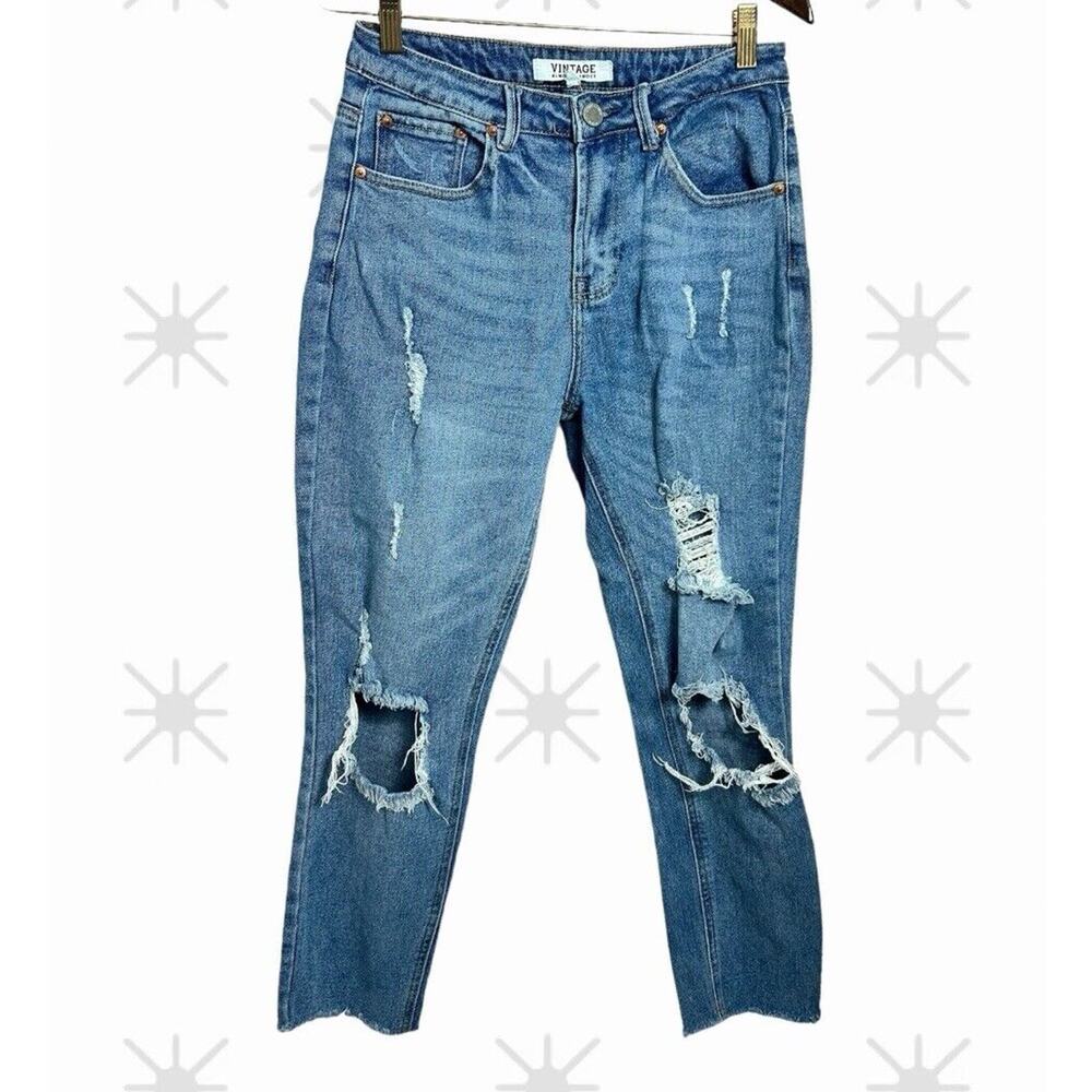 Vintage Almost Famous Distressed Torn Jeans Sz 3 Raw Hem Straight Leg 27" Inseam